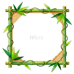 卡通风格竹制边框绿叶装饰设计素材