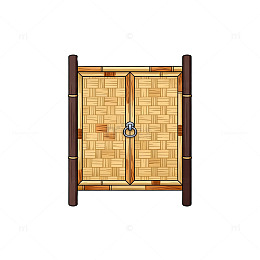卡通风格竹编门插画设计素材