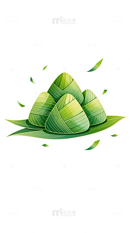 插画风端午节粽子绿叶设计素材