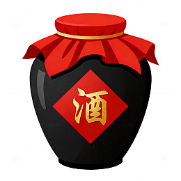 卡通风传统酒坛手绘设计素材
