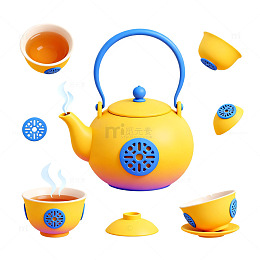 卡通风茶具套装插画设计素材