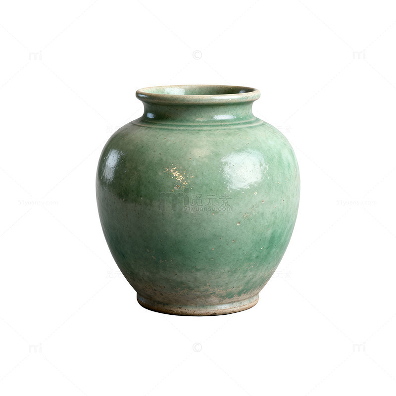 简约风青釉陶罐古风器物设计素材