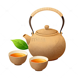 插画风茶具茶壶茶杯设计素材