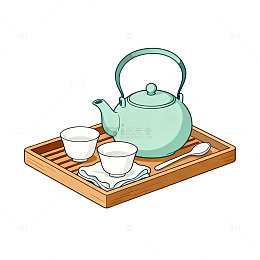 卡通风茶具套装手绘插画设计素材