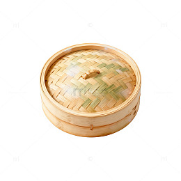 简约风竹制蒸笼美食素材