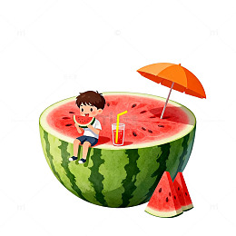 卡通风夏日西瓜男孩饮料设计素材
