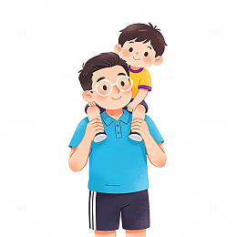 磨砂手绘戴眼镜父亲肩扛小男孩插画