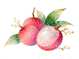 水彩风荔枝水果手绘插画设计素材