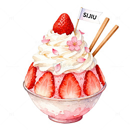 水彩风草莓奶油甜品手绘插画素材