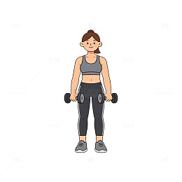 卡通风健身女性哑铃训练插画素材