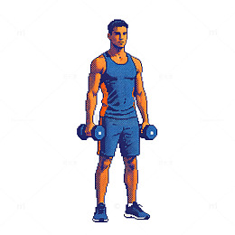 插画风健身男性举哑铃设计素材