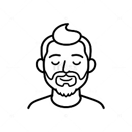翘顶短发胡须男士温和单线线稿头像