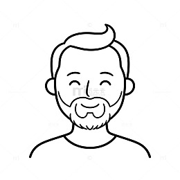 山羊胡男士闭眼微笑黑白单线简笔画