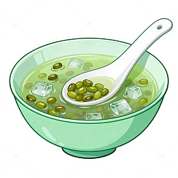 卡通风格绿豆汤清凉解暑插画素材