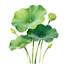 水彩风荷叶莲蓬植物插画素材