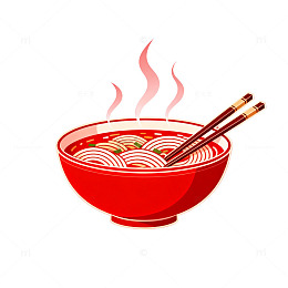 扁平风热腾腾面条碗矢量插画素材