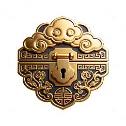 国风复古中式铜锁图案设计素材