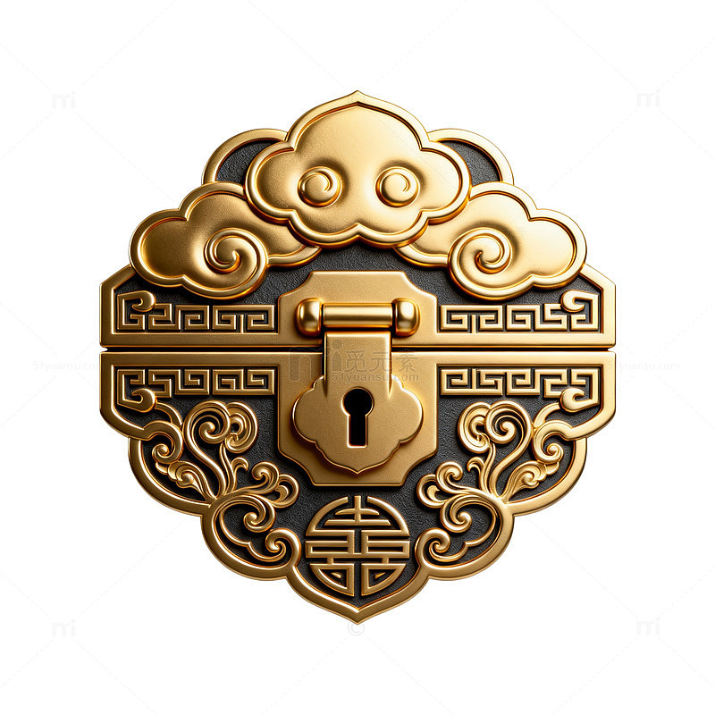 国风复古中式铜锁图案设计素材