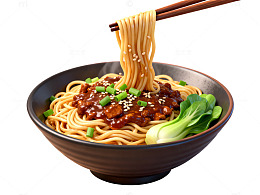写实风中式炸酱面美食插画素材