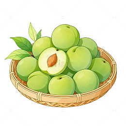 卡通风格青梅果篮插画设计素材