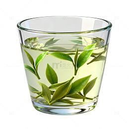 写实风绿茶茶叶玻璃杯设计素材