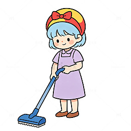 卡通风清洁女孩手持吸尘器免扣设计素材