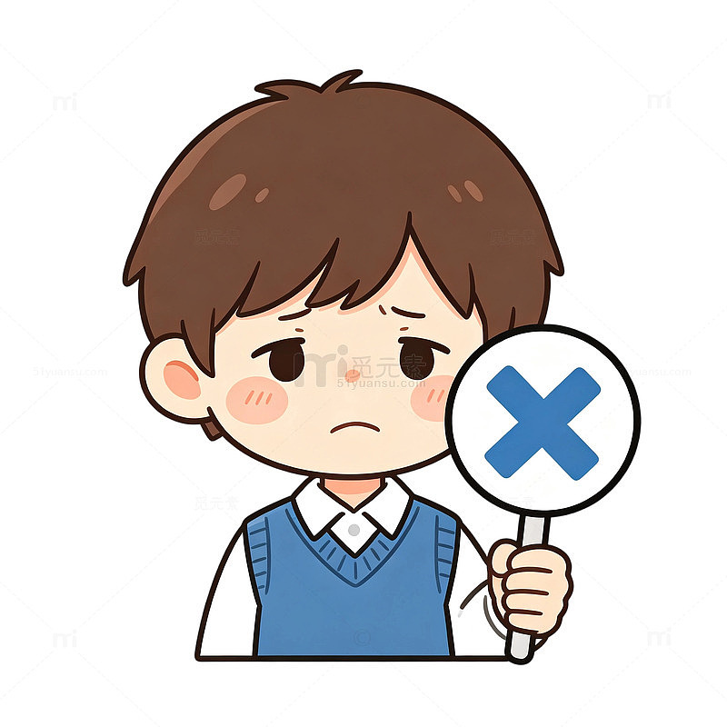 卡通风男孩持叉标志手绘插画免扣素材