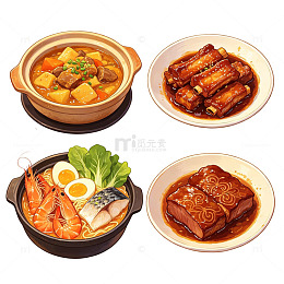插画风中式家常菜美食免扣元素设计素材