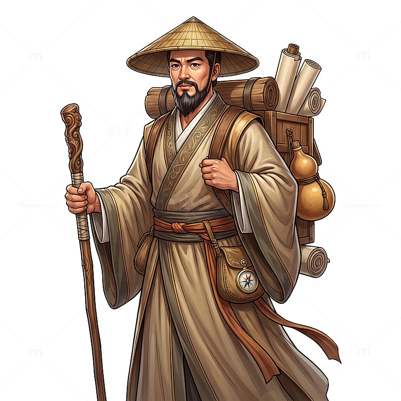 古代行者人物插画设计素材