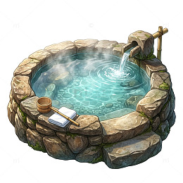 温泉石池插画设计素材