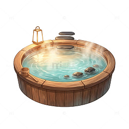 温泉木桶静谧场景设计素材