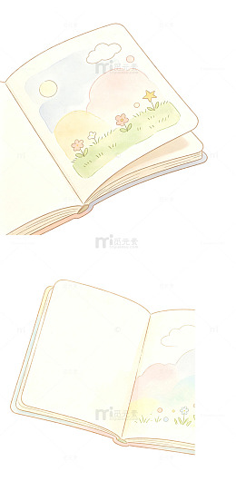米白书页搭配淡彩插画渐变