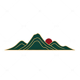 国风山水日出线条插画设计素材