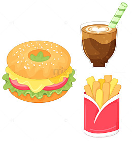 快餐汉堡薯条可乐三件套三件套美食插画