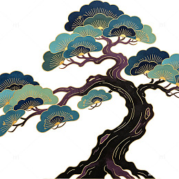 景泰蓝鎏金国风古松装饰纹样素材