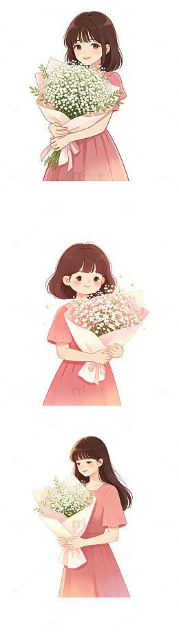 捧花女生，扁平插画