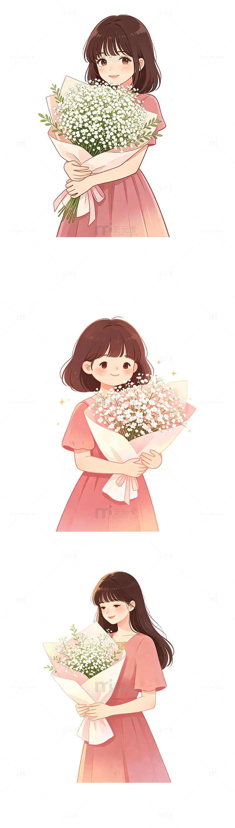 捧花女生，扁平插画