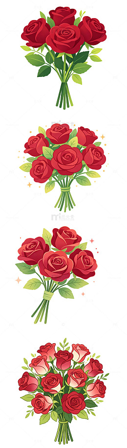 玫瑰花，鲜花花束，七夕礼物，扁平插画