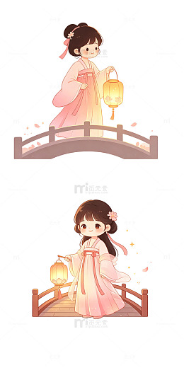 七夕女孩，桥边等待，古风襦裙