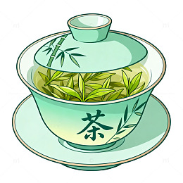 卡通风茶文化绿叶茶杯插画设计素材