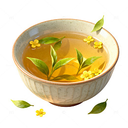 插画风茶香四溢手绘绿茶花茶设计素材