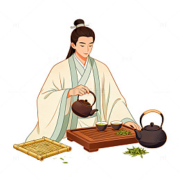 国风古风品茶人物插画设计素材