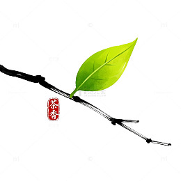 水墨风茶香绿叶枝条设计素材