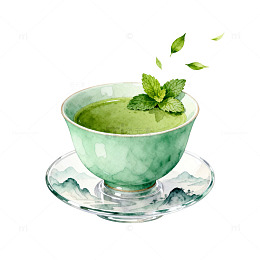 水彩风抹茶饮品手绘插画设计素材