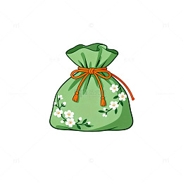 卡通风格绿色布袋花卉图案设计素材
