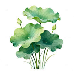 水彩风荷叶荷花植物插画设计素材