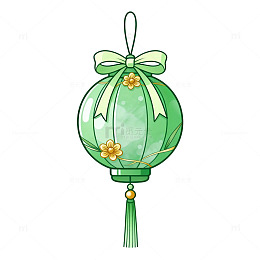 手绘风绿色灯笼花卉装饰设计素材