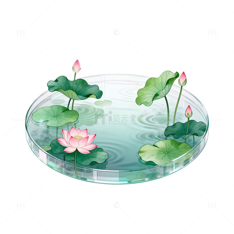 水彩风荷塘莲花手绘插画设计素材