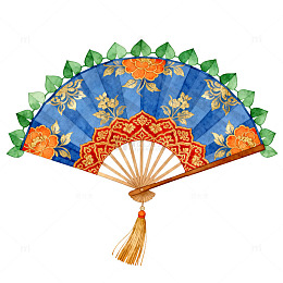水彩风古典折扇花纹设计素材