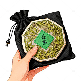 插画风手绘春茶茶叶包装设计素材